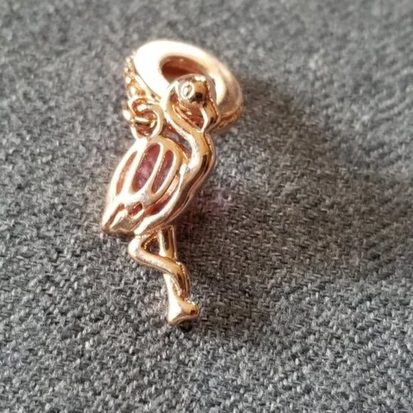 Pink Murano Glass Flamingo Dangle Charm - Picture 4 of 5